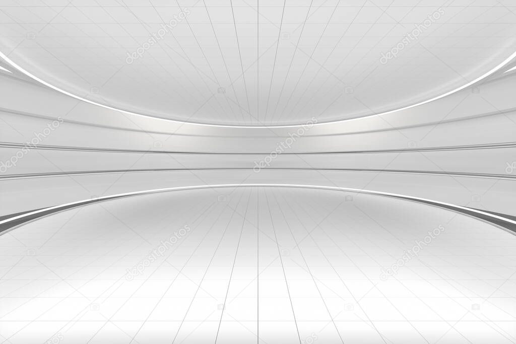 White round room, futuristic structure, 3d rendering. Computer digital drawing.