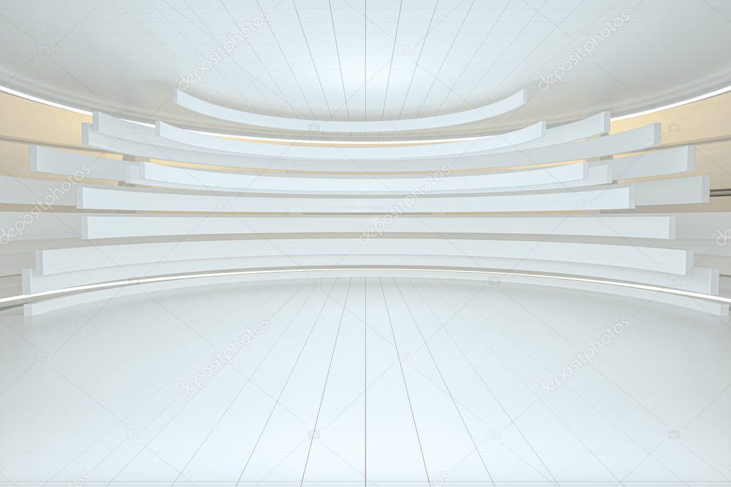 White round room, futuristic structure, 3d rendering. Computer digital drawing.