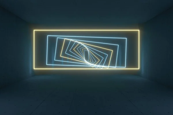 暗いトンネル内の長方形の線 3Dレンダリングを成長させます コンピュータ デジタル ドローイング — ストック写真
