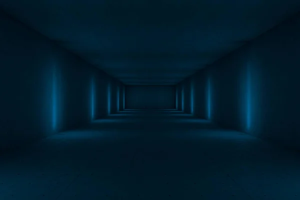 Kék Sötét Alagút Félretéve Fényeket Renderelés Számítógépes Digitális Rajz — Stock Fotó