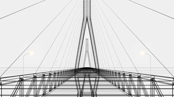 Sketch Lines Suspension Bridge Rendering Computer Digital Drawing — Stock Photo, Image