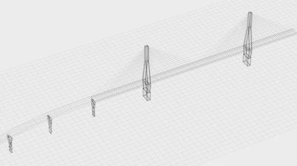 悬索桥的线条 3D渲染 计算机数字绘图 — 图库照片