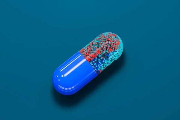 Capsule Particles Blue Background Rendering Computer Digital Drawing — Stock Photo, Image