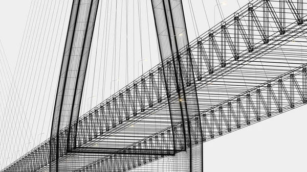 Σκίτσο Γραμμές Της Κρεμαστής Γέφυρας Απόδοση Ψηφιακό Σχέδιο Υπολογιστή — Φωτογραφία Αρχείου