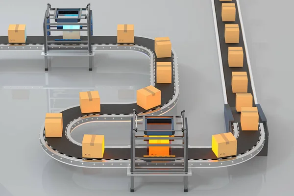 Transmitting Packaging Box Conveyor Belt Rendering Computer Digital Drawing — Stock Photo, Image