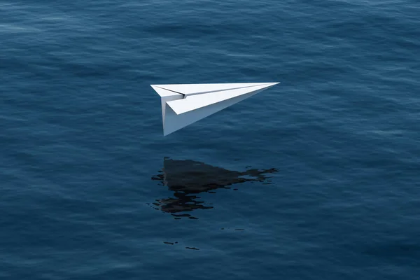 Aereo Carta Volare Sopra Oceano Rendering Disegno Digitale Del Computer — Foto Stock