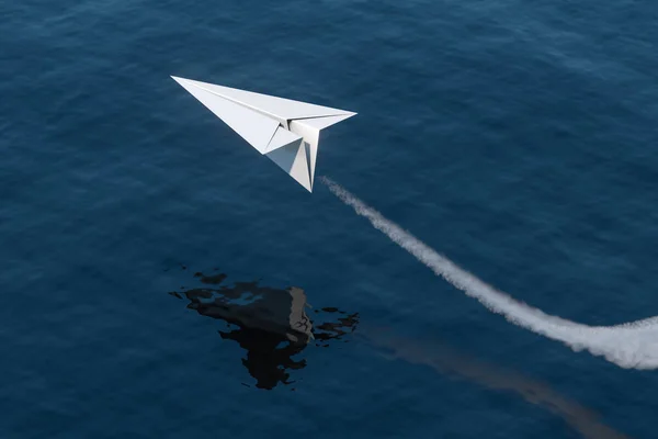 Jet Avión Papel Volar Sobre Océano Representación Dibujo Digital Informático —  Fotos de Stock