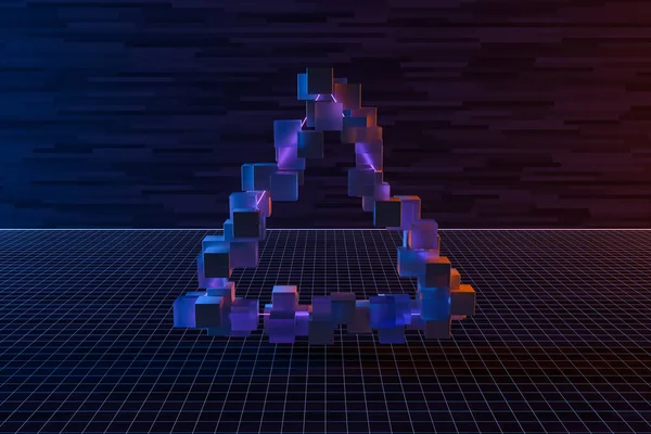 Фиолетовый Неоновый Треугольник Лазерная Линия Темным Фоном Рендеринг Цифровой Рисунок — стоковое фото