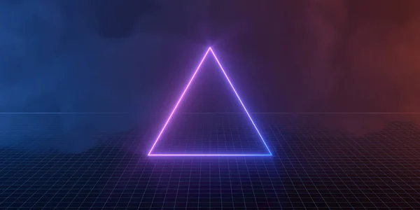 紫色霓虹灯三角形激光线 暗色背景 3D渲染 计算机数字绘图 — 图库照片