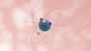 Pembe organik arkaplanlı atom kürelerinin hareketi, 3D görüntüleme.