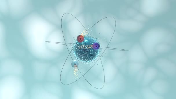 Beweging van atoombollen met blauwe organische achtergrond, 3d rendering. — Stockvideo