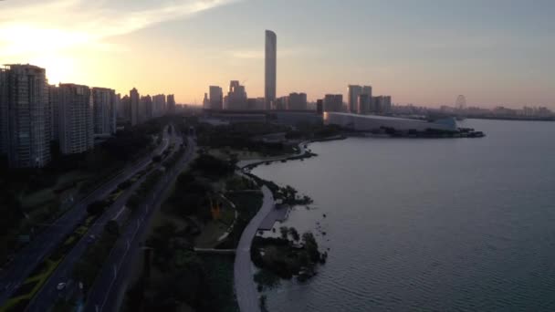 Zonsopgang Met Cbd Gebouwen Luchtfoto Suzhou China — Stockvideo