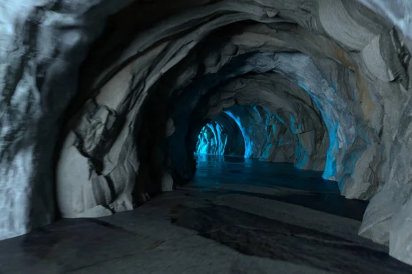 Túnel Rocha Escura Com Luz Iluminada Final Renderização Desenho Digital — Fotografia de Stock