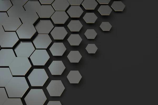 暗い六角形のパターンの背景 3Dレンダリング コンピュータ デジタル ドローイング — ストック写真