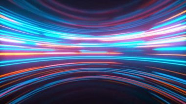 Karanlık yuvarlak odada ışıltılı yuvarlak çizgiler, 3D görüntüler.