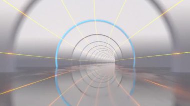 Parlak çizgilere sahip beyaz tünel arkaplan, 3d görüntüleme.