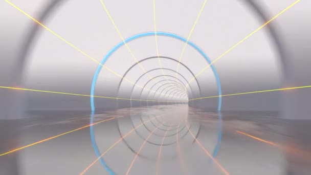 Bílý tunel se zářivým pozadím, 3D vykreslování. — Stock video