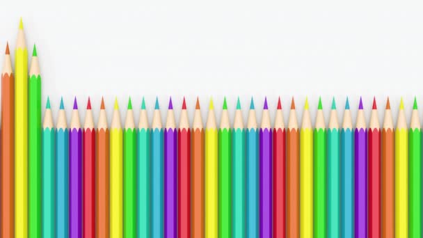 흰색 배경의 다채 로운 연필 3d 렌더링. — 비디오
