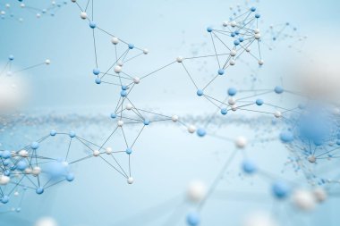 Biyolojik yapı çizgileri ve parçacıklar, 3D görüntüleme. Bilgisayar dijital çizimi.