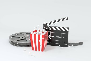 Dağıtılmış patlamış mısır, tatlı yemek, üç boyutlu görüntüleme. Bilgisayar dijital çizimi.