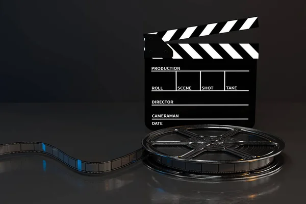 Clapper Board Und Filmband Mit Dunklem Hintergrund Rendering Digitale Computerzeichnung — Stockfoto