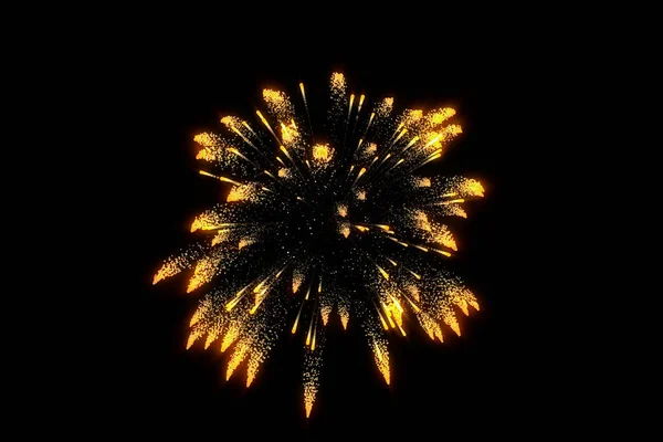 Single Gouden Vuurwerk Met Donkere Achtergrond Rendering Digitale Computertekening — Stockfoto