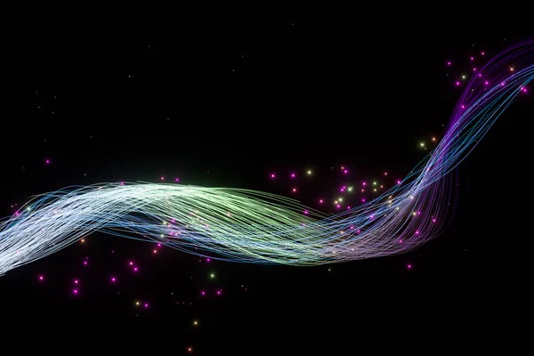 Siyah Arkaplanlı Parıldayan Neon Çizgiler Görüntüleme Bilgisayar Dijital Çizimi — Stok fotoğraf