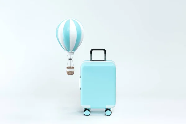 Luggage Hot Air Balloon White Background Rendering Computer Digital Drawing — Stock Photo, Image