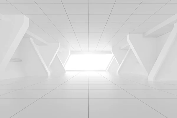 Witte Tunnel Met Licht Het Einde Rendering Digitale Computertekening — Stockfoto