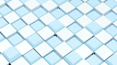 Yüzen mavi ve beyaz küp arkaplan, 3D görüntüleme.