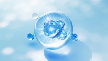 Mavi sıvı molekül ve su kabarcıkları, 3D görüntüleme.