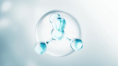 Su kabarcıkları arkaplanı olan şeffaf moleküller, 3 boyutlu oluşturma.