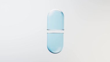 Şeffaf mavi baloncuklu tıbbi kapsül, 3D görüntüleme.
