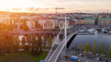 Tampere city at sunset top view clipart