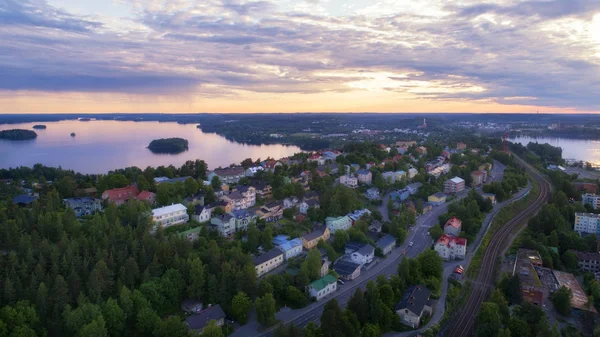Güzel gün batımı, Tampere City Üstten Görünüm.