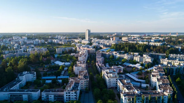 Luchtfoto Van Helsinki Stad Een Mooie Zomerdag Vuosaari Bij Zonsondergang — Stockfoto