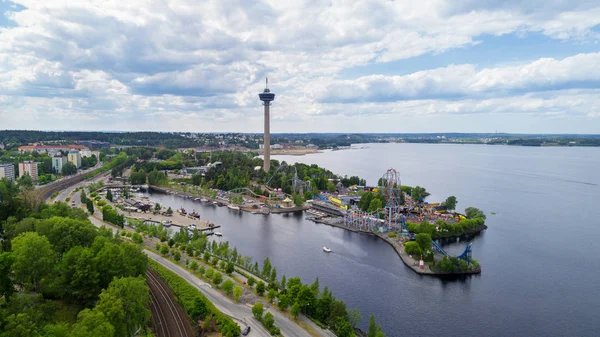 Belo Panorama Verão Cidade Tampere Dia Verão Lakeside Parque Diversões — Fotografia de Stock