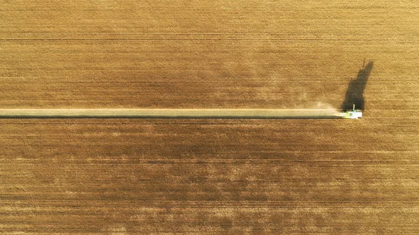 여름에 그린은 현장에서 일하는 수확기를 결합합니다 밭에서 황금빛 모으는 농기계 — 스톡 사진