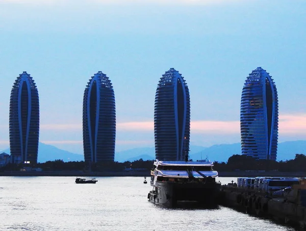 stock image  Hainan, Sanya, China-July 20, 2019. Artificial Phoenix island. Night city.    