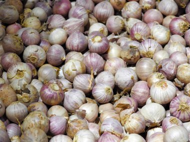 Kuru sarımsak. Harika bir arka plan. Gıda    