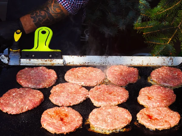 Food Hamburger Patties Outdoor Cafes — Stock Photo, Image