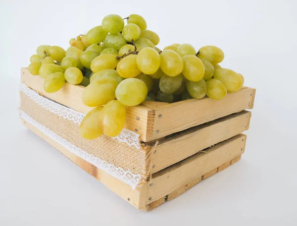 Primer Plano Uvas Frescas Caja Madera — Foto de Stock