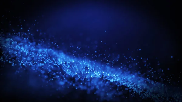 Blue Particles textured abstract particle network, science, technology motion background. Depth of field settings.