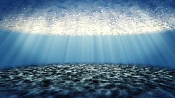Underwater sand on a shallow seabed with sunlight. Copy space concept.