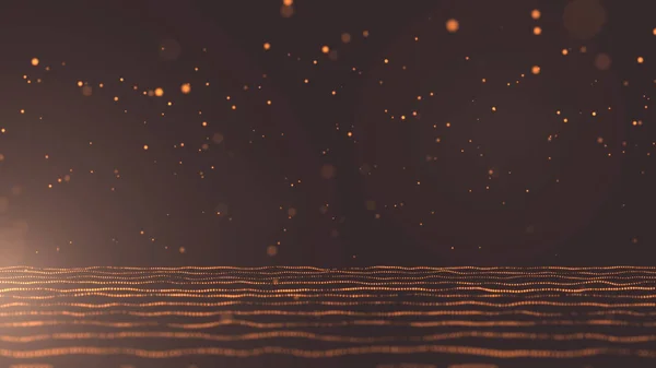 Gold Particles textured abstract particle network, science, technology motion background. Depth of field settings.