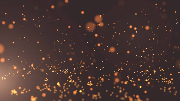 Gold Particles textured abstract particle network, science, technology motion background. Depth of field settings.