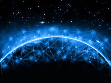 Dünya gezegeni üzerinden küresel ağ ve iletişim veri alışverişi ve NASA tarafından döşenmiş bu görüntü teknolojisi ile transfer.