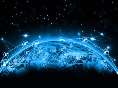 Dünya gezegeni üzerinden küresel ağ ve iletişim veri alışverişi ve NASA tarafından döşenmiş bu görüntü teknolojisi ile transfer.