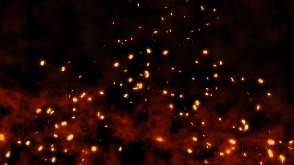 Brennend Glühende Funken Entzünden Feuer Nachthimmel Schöne Abstrakte Hintergrund Fliegen — Stockfoto