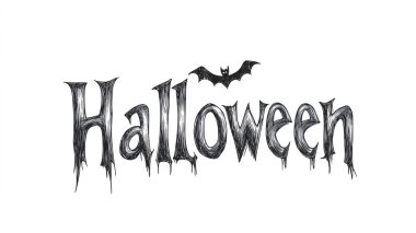 Kan damlayan ve uçan yarasa silueti olan cadılar bayramı gotik harfleri ürkütücü ve korkutucu grafik tasarım projeleri için ideal.